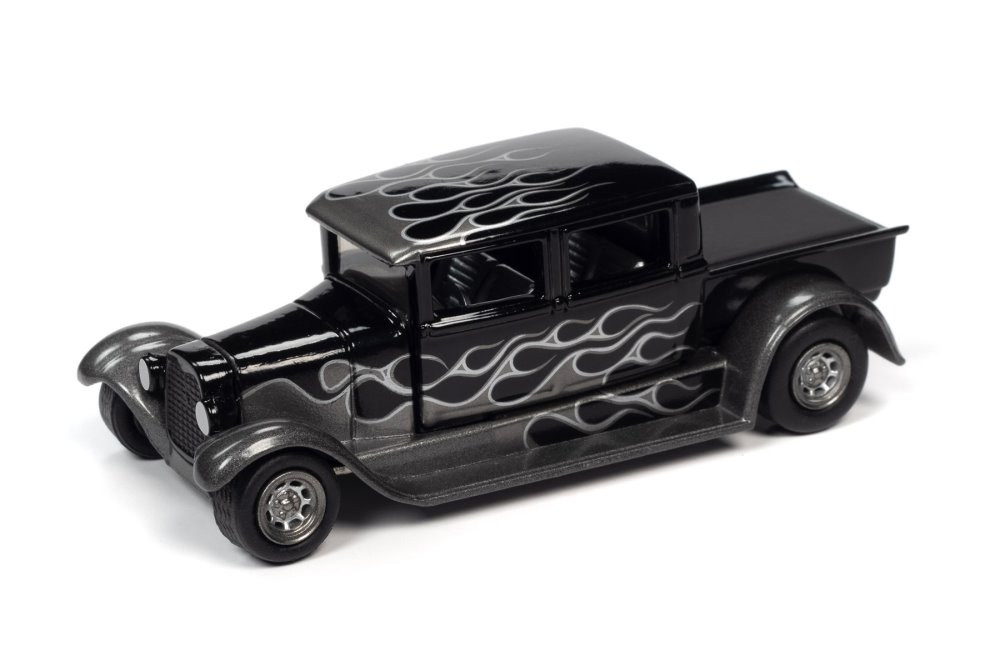 1929 Ford Crew Cab Truck, Black w/Silver Flames - Johnny Lightning