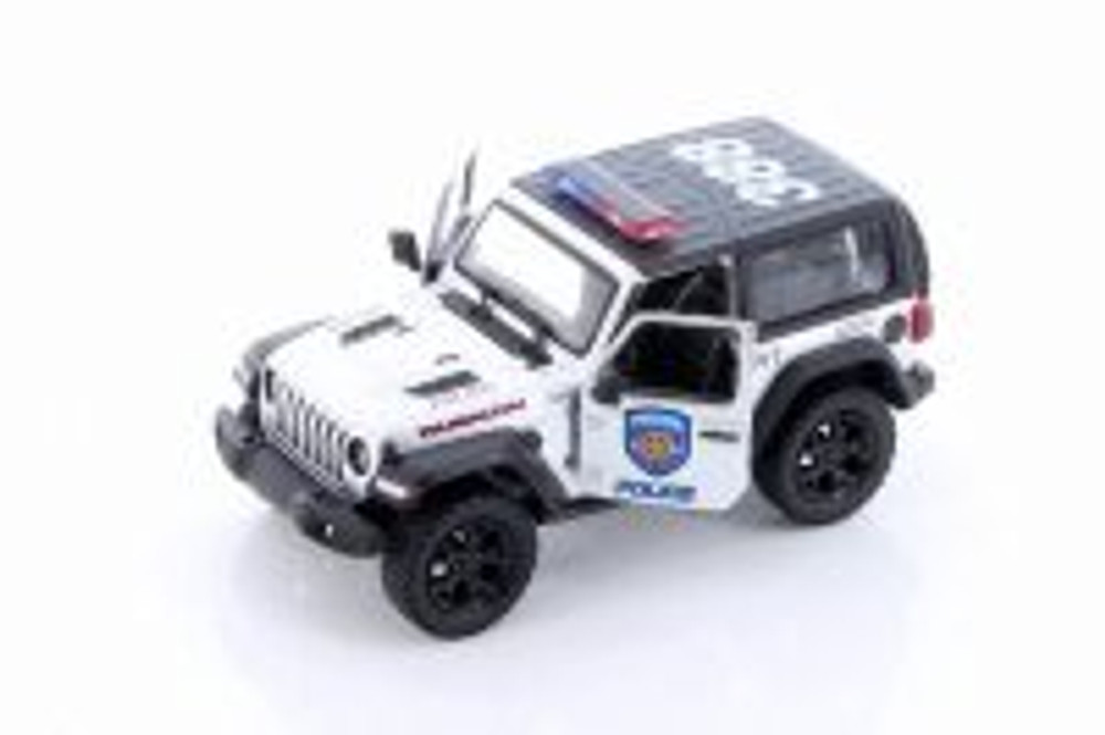 2018 Jeep Wrangler Rubicon Police Hard Top, Silver - Kinsmart 5412DPR - 1/34 scale Diecast Car