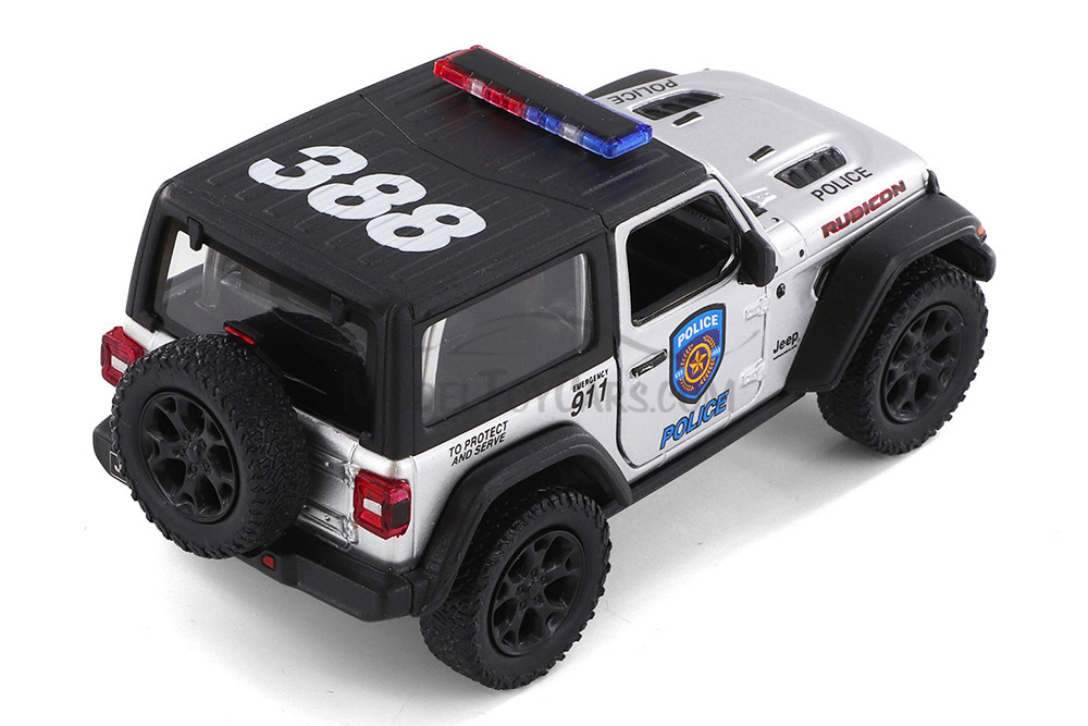 2018 Jeep Wrangler Rubicon Police Hard Top, Silver - Kinsmart 5412DPR - 1/34 scale Diecast Car