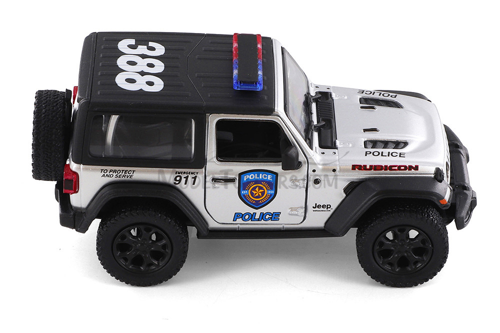 2018 Jeep Wrangler Rubicon Police Hard Top, Silver - Kinsmart 5412DPR - 1/34 scale Diecast Car