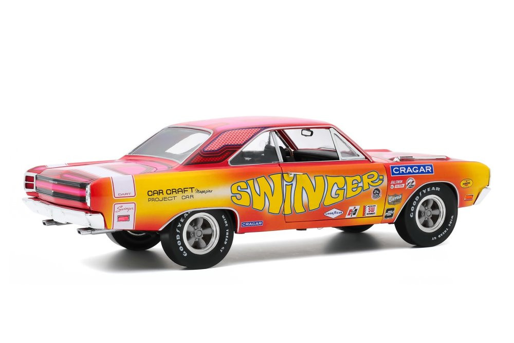 1969 Dodge Dart 340 - Swinger- Car Craft Project Car, Pink and Red and Yellow - Greenlight HWY18024 - 1/18 scale Diecast Model Toy Car