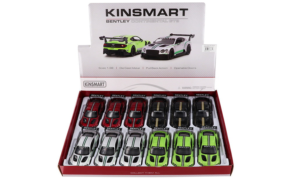 Kinsmart 2018 Bentley GT3 Diecast Car Set - Box of 12 5-inch