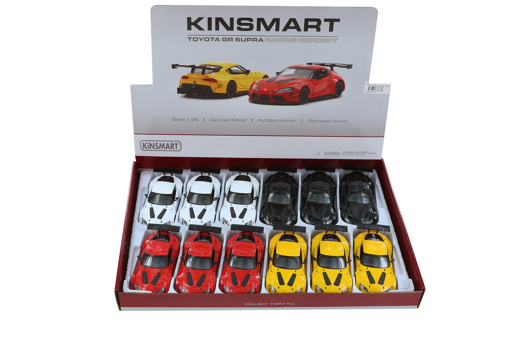 Kinsmart Toyota GR Supra Racing Concept Diecast Car Set - Box of 12 5-in Toy cars, Assorted Colors