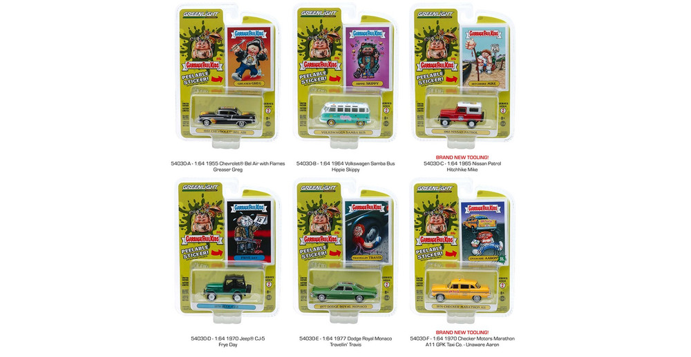 Greenlight Garbage Pail Kids Series 2 Diecast Car Set - Box of 6 assorted 1/64 Scale Diecast Model Cars
