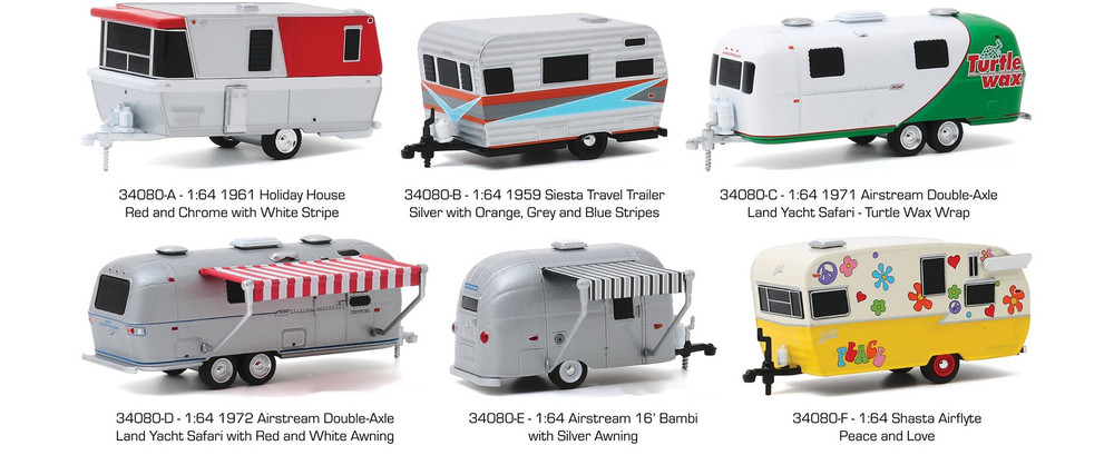 Greenlight Hitched Homes Series 8 Diecast Car Set - Box of 6 assorted 1/64  Scale Diecast Model Cars