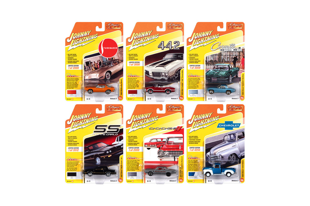 Johnny Lightning Classic Gold 2020 Release 2 Set B Diecast Car Set - Box of 6 assorted 1/64 Scale Diecast Model Cars