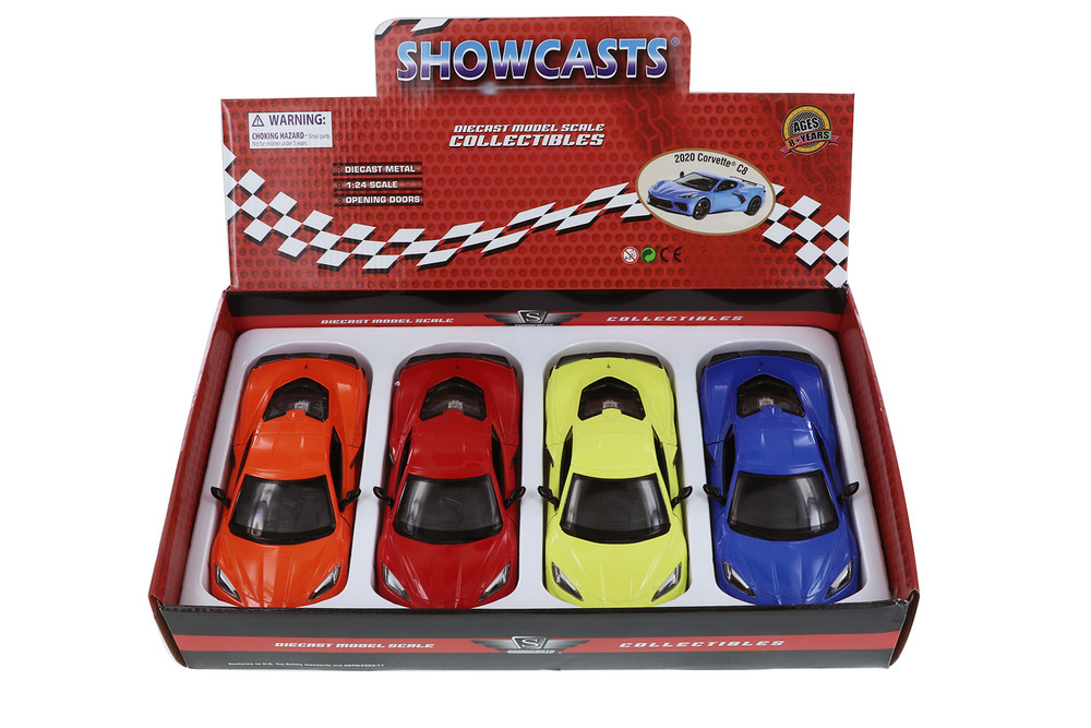 MotorMax 2020 Chevy Corvette C8 Stingray Diecast Car Set - Box of 4 1/24 Scale Diecast Model Cars, Assorted Colors