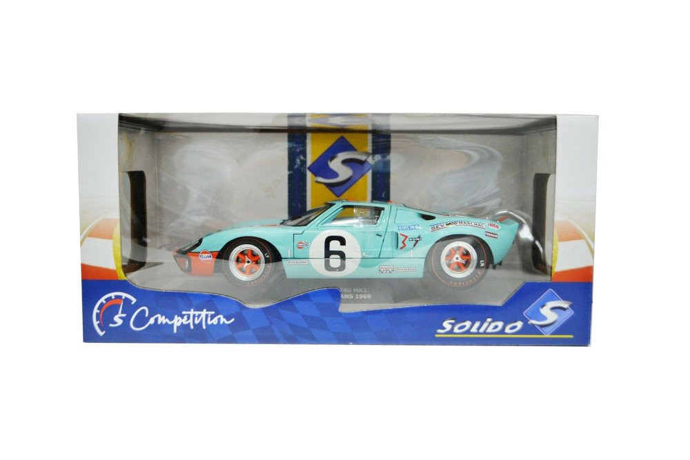 1969 Ford GT40 MKI #6 Gulf Oil, Light Blue and Orange - Solido S1803003 - 1/18 scale Diecast Model Toy Car