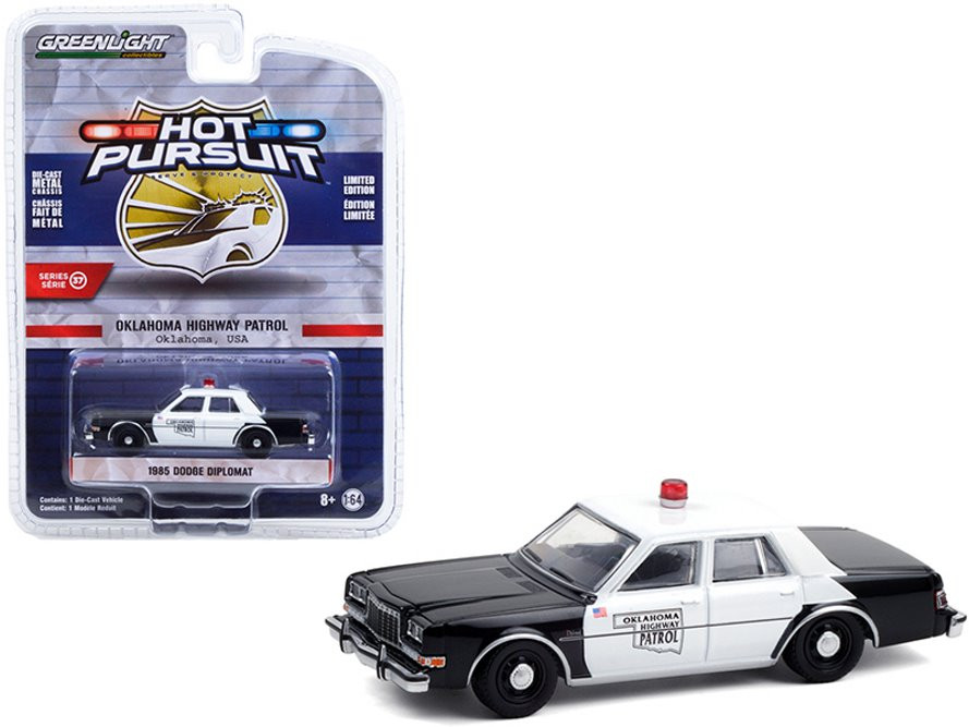 Oklahoma Highway Patrol 1985 Dodge Diplomat, Black & White - Greenlight 42950C - 1/64 Diecast Car