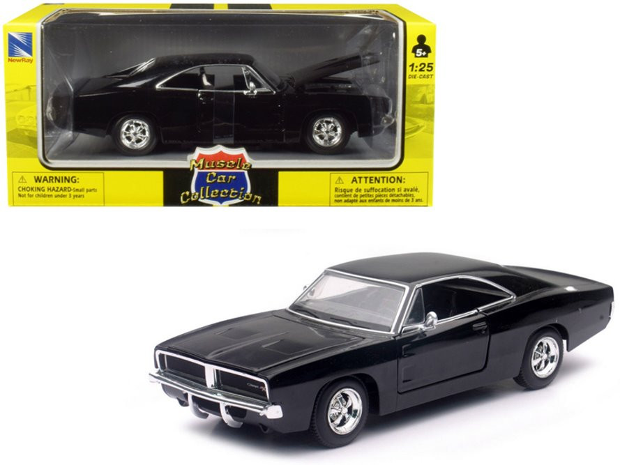 1969 Dodge Charger R/T, Black - New Ray 71893B - 1/25 scale Diecast Model Toy Car