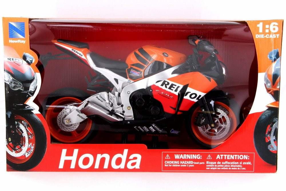 2009 Honda CBR1000RR Motorcycle, Orange w/ Decals - New Ray 49073 - 1/6 Scale Vehicle Replica