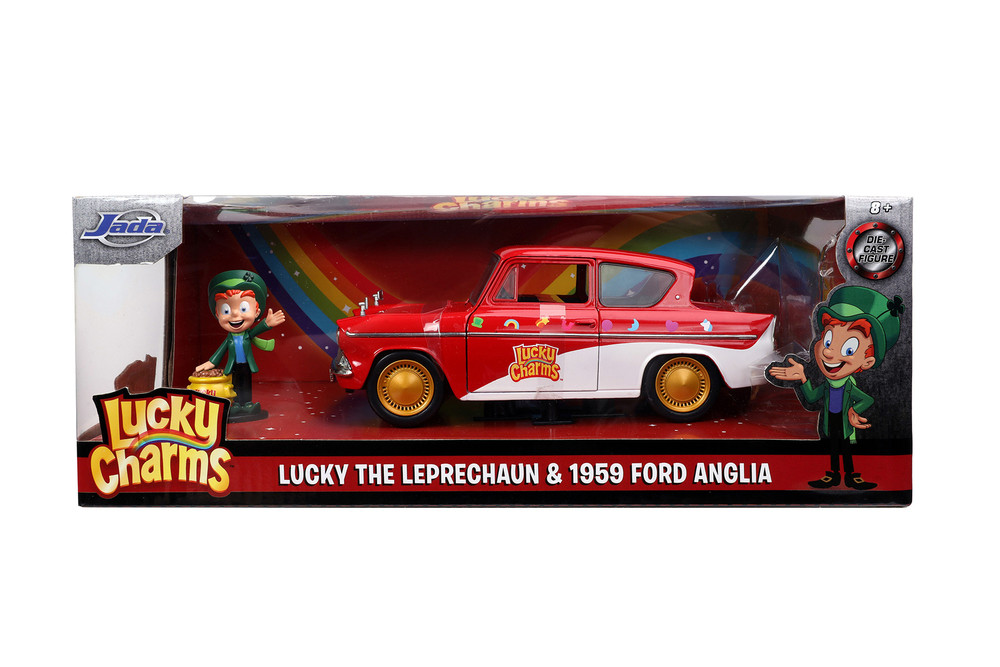 Lucky Charms 1959 Ford Anglia Red and White with Lucky the Lucky Charms 1959 Ford Anglia Red and White with Lucky the