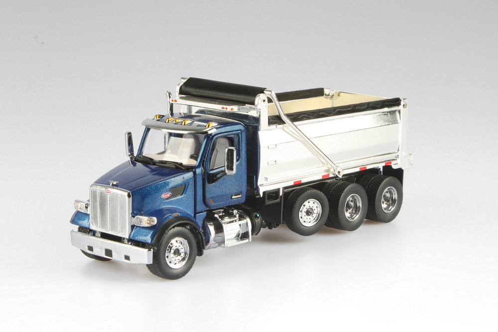 Peterbilt 567 SFFA Tandem Dump Truck with Lift Axle, Legendary Blue and Chrome - Diecast Masters 71073 - 1/50 scale Diecast Model Toy Car