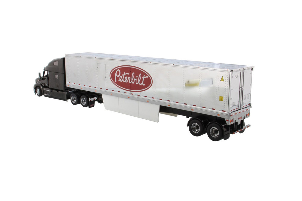 Peterbilt 579 UltraLoft Day Cab SBFA Truck Tractor with Chromed Refrigerated Van with Peterbilt Logo, Legendary Black - Diecast Masters 71071 - 1/50 scale Diecast Model Toy Car