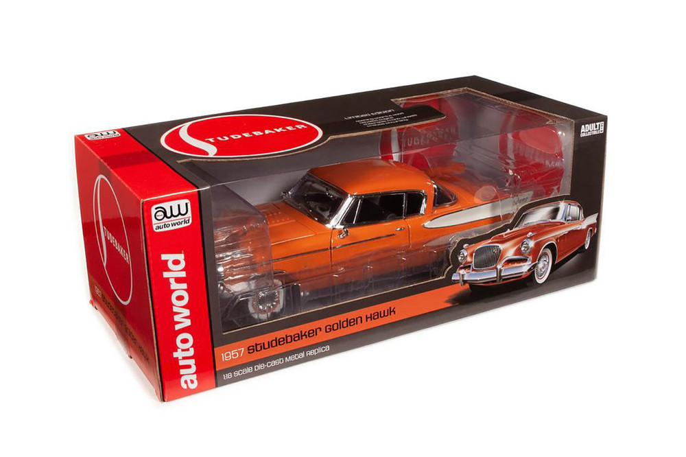 1957 Studebaker Golden Hawk, Coppertone Orange and White - Auto World AW270  - 1/18 Diecast Car