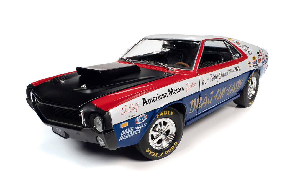 Muscle Car & Corvette Nationals (MCACN) 1969 AMC AMX S/S Drag on Lady "Legends of the Quarter Mile", Red White, Blue and Black - Auto World AW267 - 1/18 scale Diecast Model Toy Car