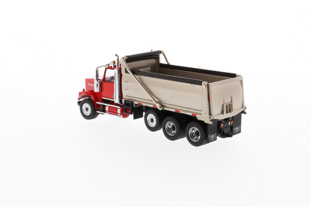 Western Star 4900 SFFA Dump Truck, Red and Matte Silver - Diecast Masters 71067 - 1/50 Diecast Car