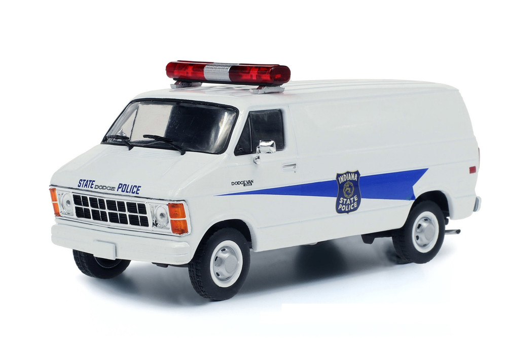 Indiana State Police 1980 Dodge Ram B250 Van, White - Greenlight 86599 -  1/43 scale Diecast Car