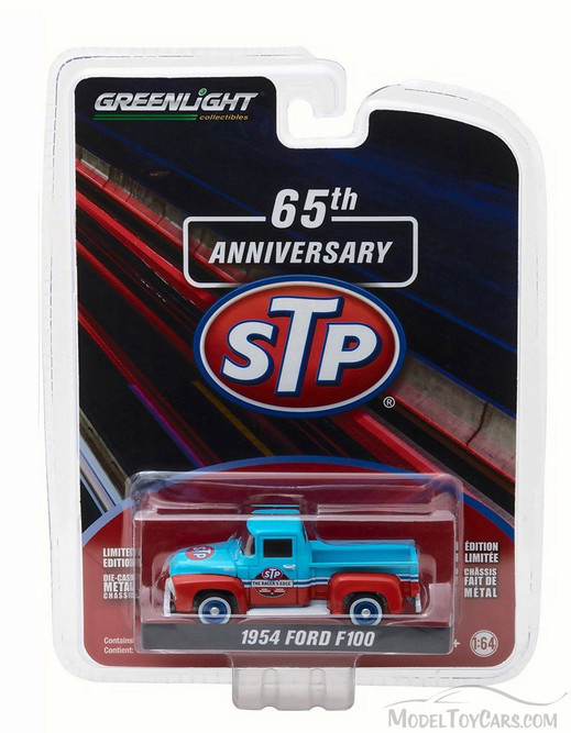 1954 Ford F-100 Truck STP 65th Anniversary, Blue w/ Red - Greenlight 27940A/48 - 1/64 Scale Diecast Model Toy Car