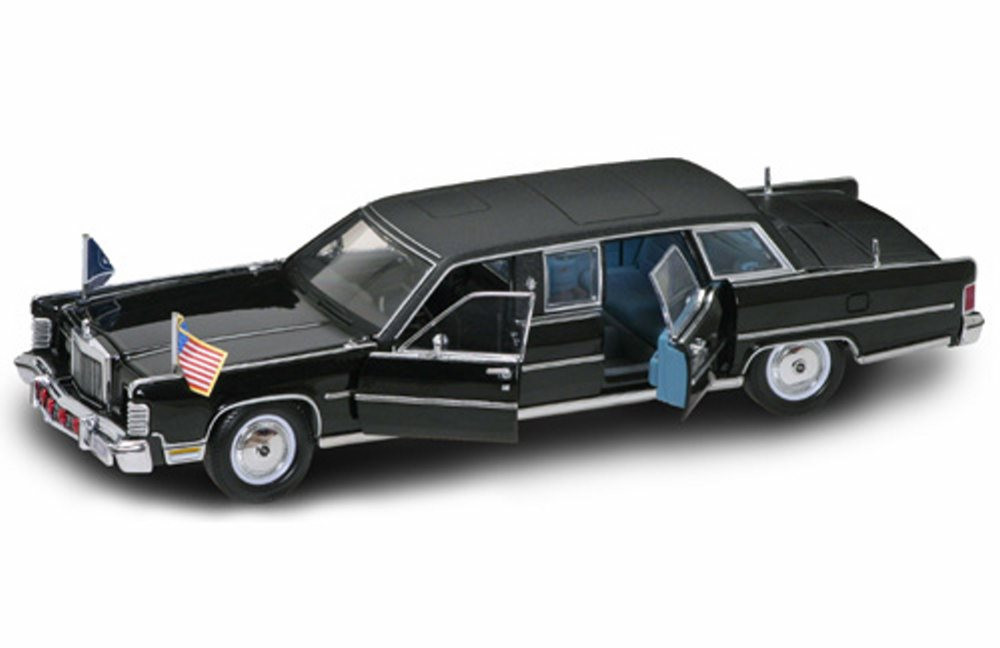 1972 Lincoln Continental Reagan Car w/ Flags, Black - Yatming 24068 - 1/24 Scale Diecast Model Toy Car