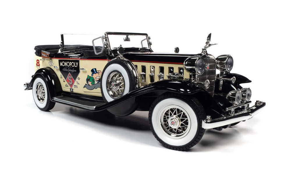 1932 Cadillac V16 Sport Phaeton Convertible With Mr Monopoly Figure Cream Ivory And Black Auto World Awss127 1 18 Scale Diecast Model Toy Car Modeltoycars Com