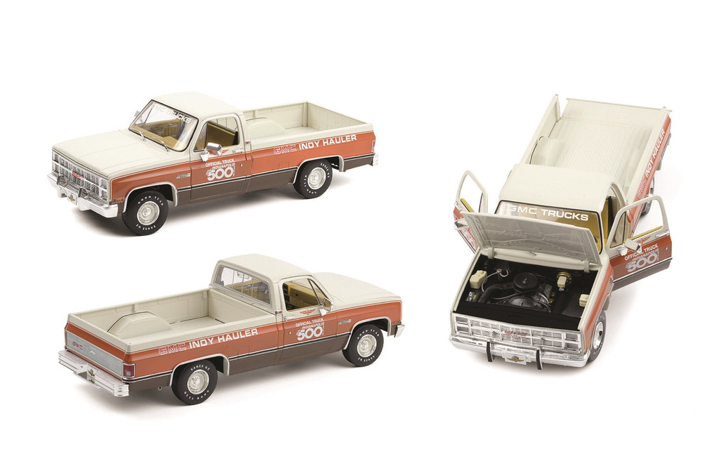 1983 GMC Sierra Classic 1500 67th Annual Indianapolis 500 Mile Race Official Truck, Cream/Ivory and Orange - Greenlight 13564 - 1/18 scale Diecast Model Toy Car