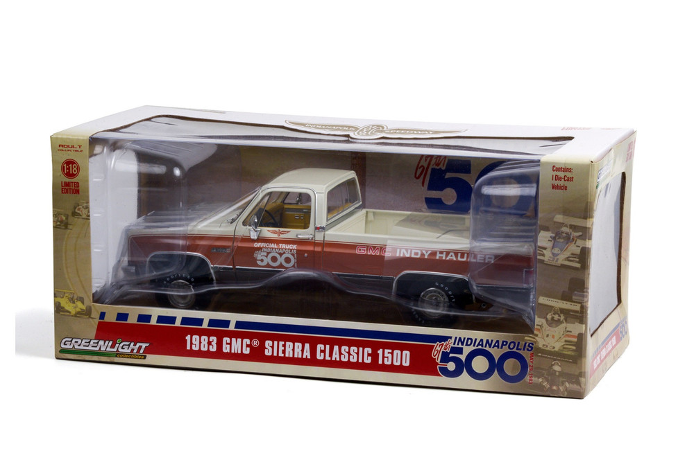 1983 GMC Sierra Classic 1500 67th Annual Indianapolis 500 Mile Race Official Truck, Cream/Ivory and Orange - Greenlight 13564 - 1/18 scale Diecast Model Toy Car