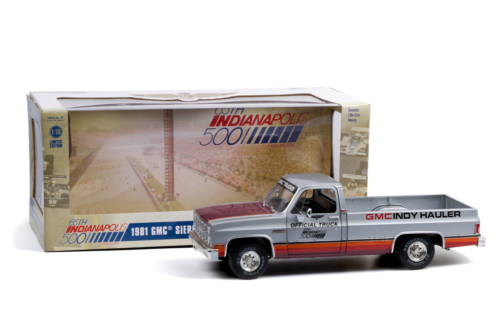 1981 GMC Sierra Classic 1500 65th Annual Indianapolis 500 Mile Race Official Truck, Silver - Greenlight 13563 - 1/18 scale Diecast Model Toy Car