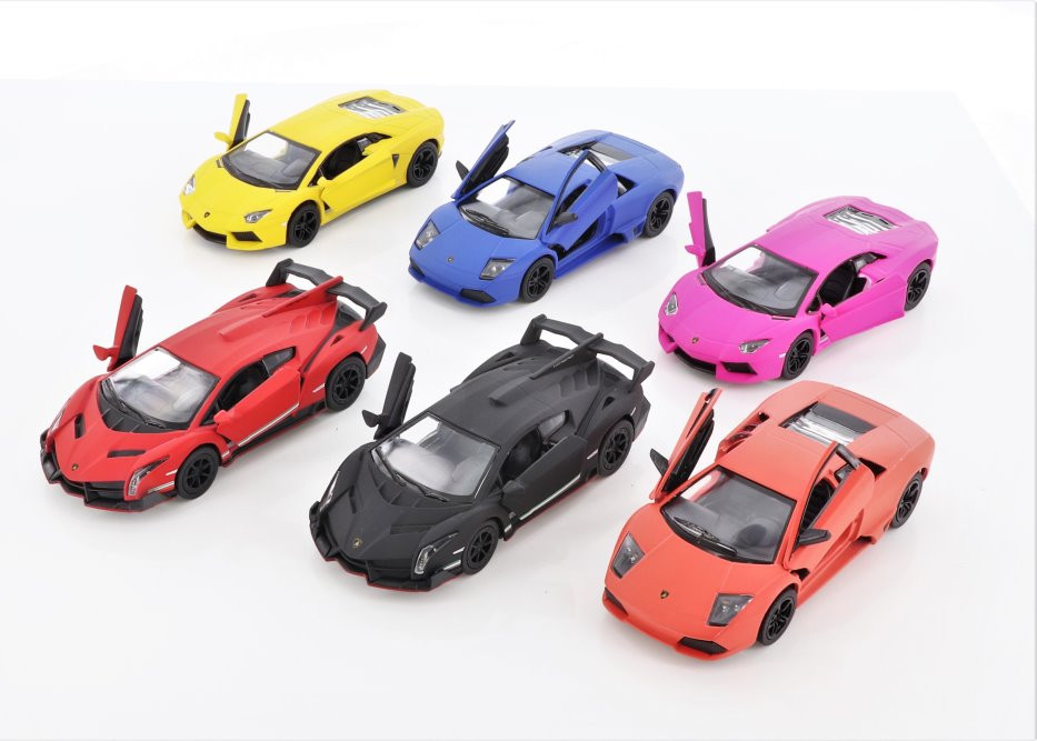  Matte Lamborghini Assmnt  Car Set - Box of 12 1/36 & 1/38 scale Diecast Model Cars, Assd Colors