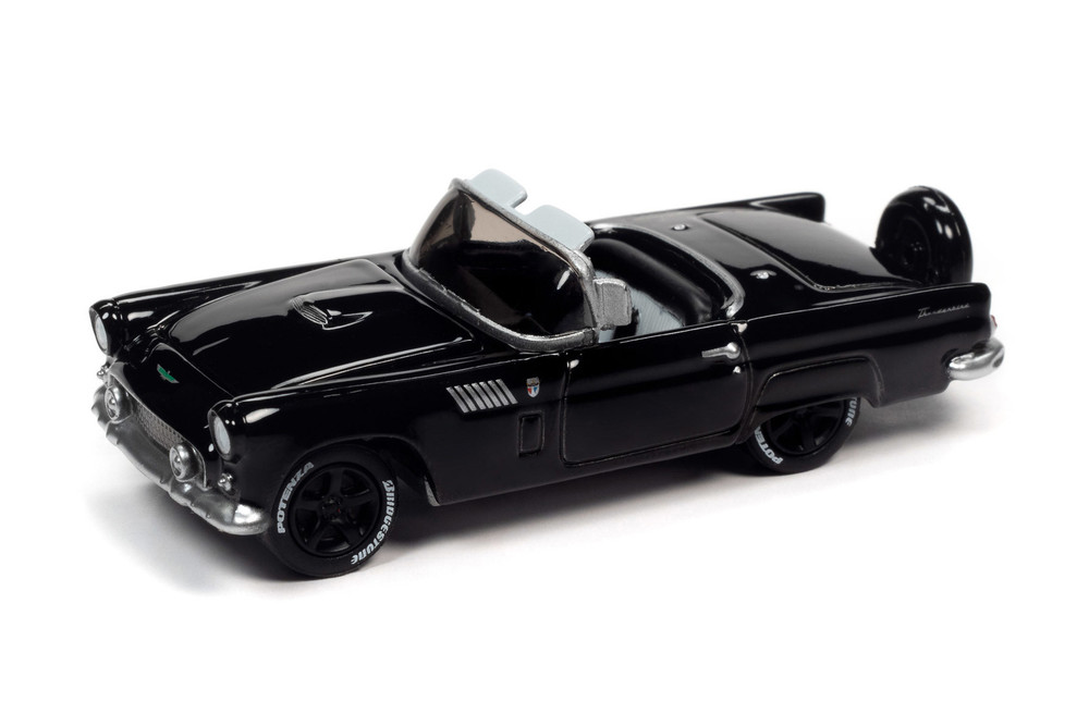 1956 Ford Thunderbird, Gloss Black - Johnny Lightning JLCG023/48B - 1/64  scale Diecast Model Toy Car