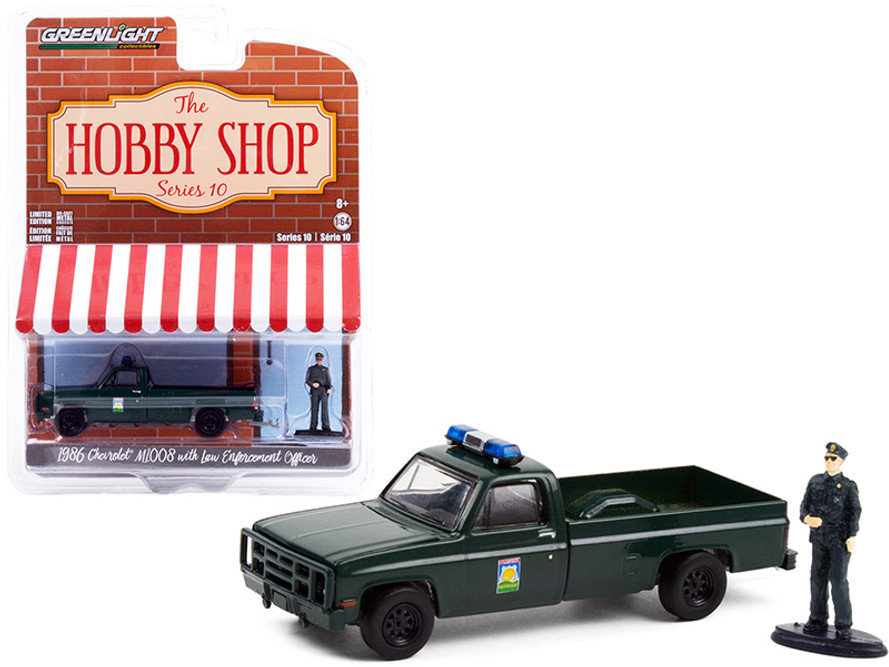 1986 Chevy M1008 with Enforcement Officer Figure Florida Office of Agricultural Law Enforcement, Dark Green - Greenlight 97100D/48 - 1/64 scale Diecast Model Toy Car