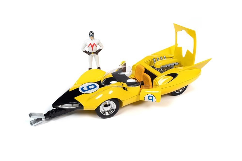 Speed Racer Shooting Star #9 with Speed X Figure, Yellow - Auto World AWSS125 - 1/18 Diecast Car