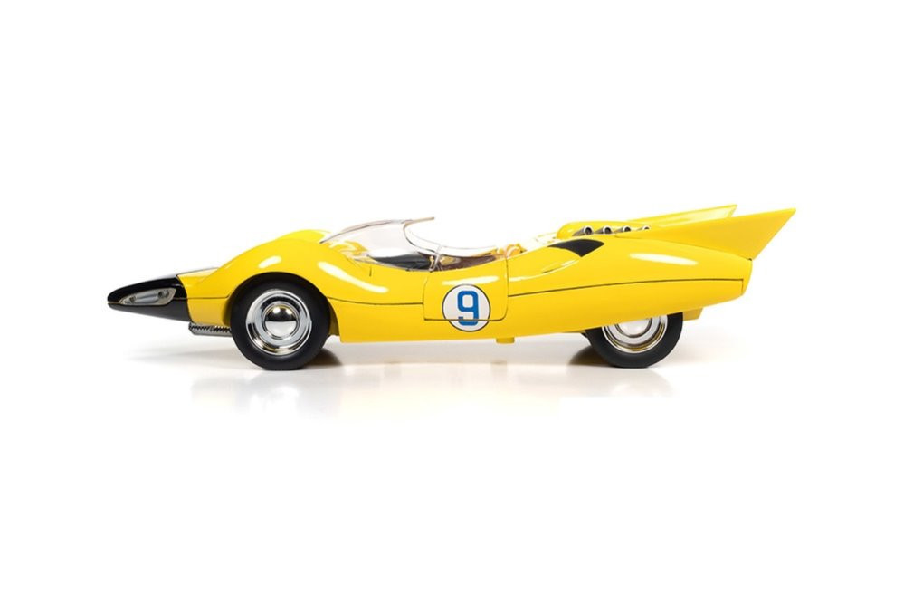 Speed Racer Shooting Star #9 with Speed X Figure, Yellow - Auto World AWSS125 - 1/18 Diecast Car