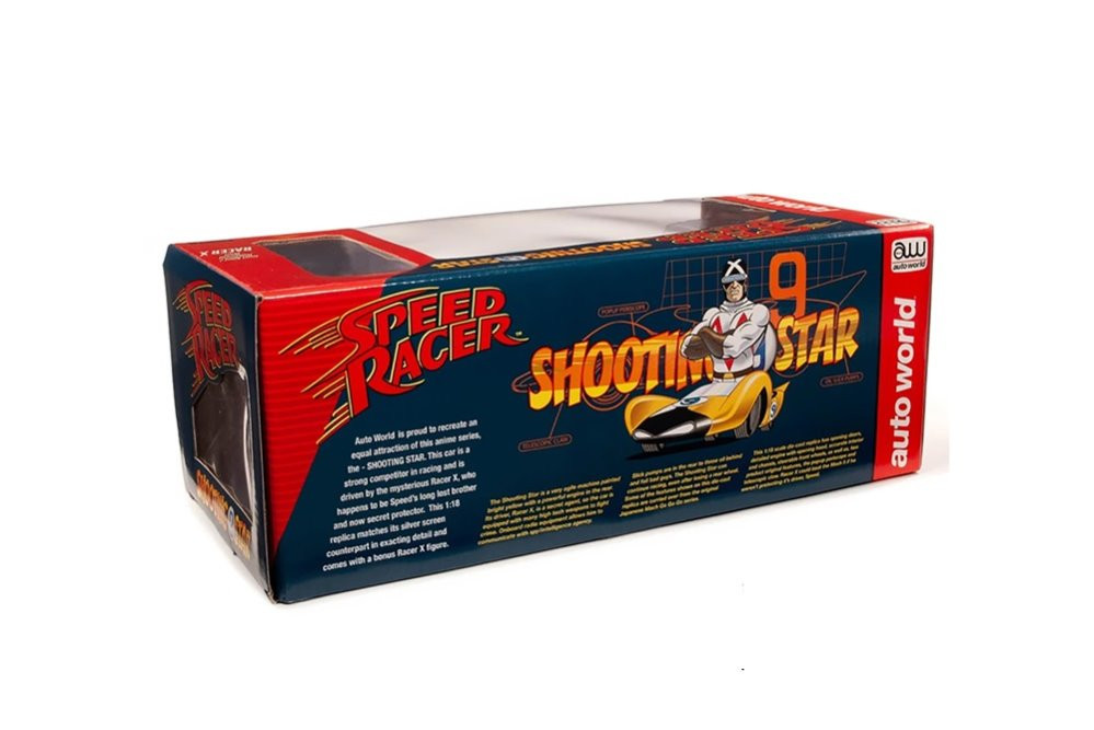 Speed Racer Shooting Star #9 with Speed X Figure, Yellow - Auto World AWSS125 - 1/18 Diecast Car