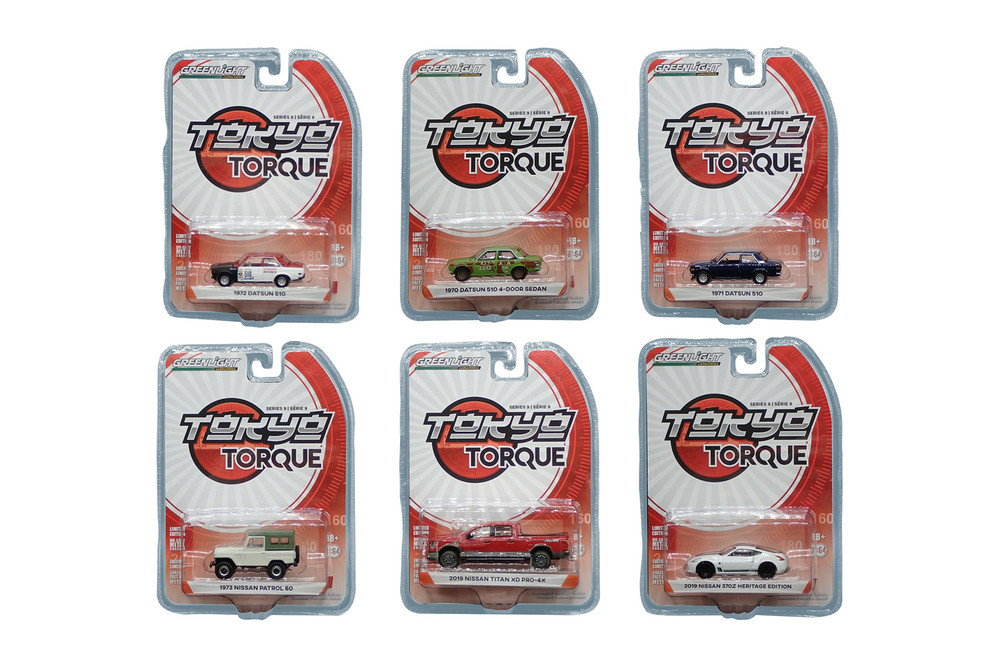Greenlight Tokyo Torque Series 9 Diecast Car Set - Box of 6 assorted 1/64 Scale Diecast Model Cars