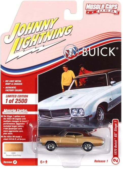 1970 Buick GS, Desert Gold Poly - Johnny Lightning JLMC025/48A - 1/64 scale Diecast Model Toy Car