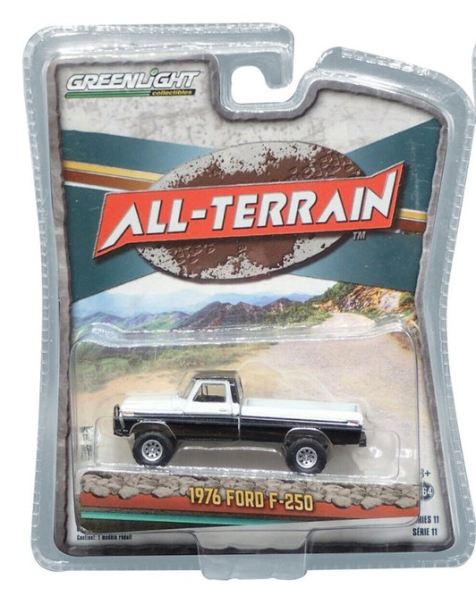 1976 Ford F-250 Custom Pickup Truck with Off-Road Parts, Black and White - Greenlight 35190B/48 - 1/64 scale Diecast Model Toy Car