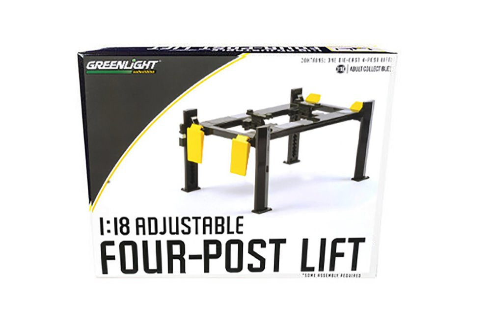 Adjustable Four-Post Lift, Dark Gray and Yellow - Greenlight 13591 - 1/18  scale Diecast Accessory