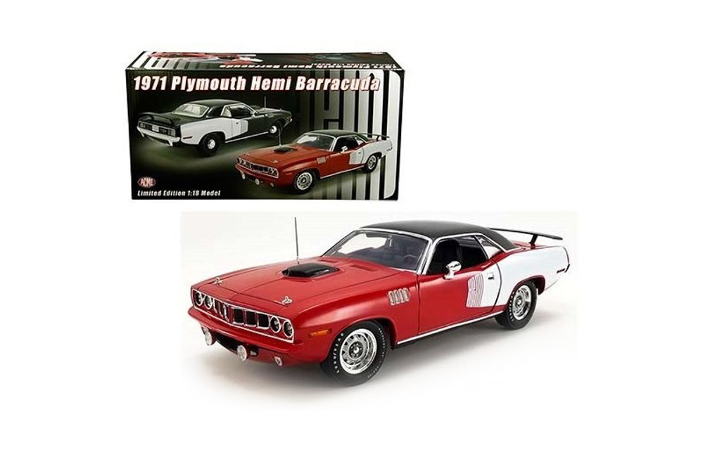 1971 Plymouth Hemi Barracuda Hardtop, Red with White and Black - Acme A1806121 - 1/18 Diecast Car