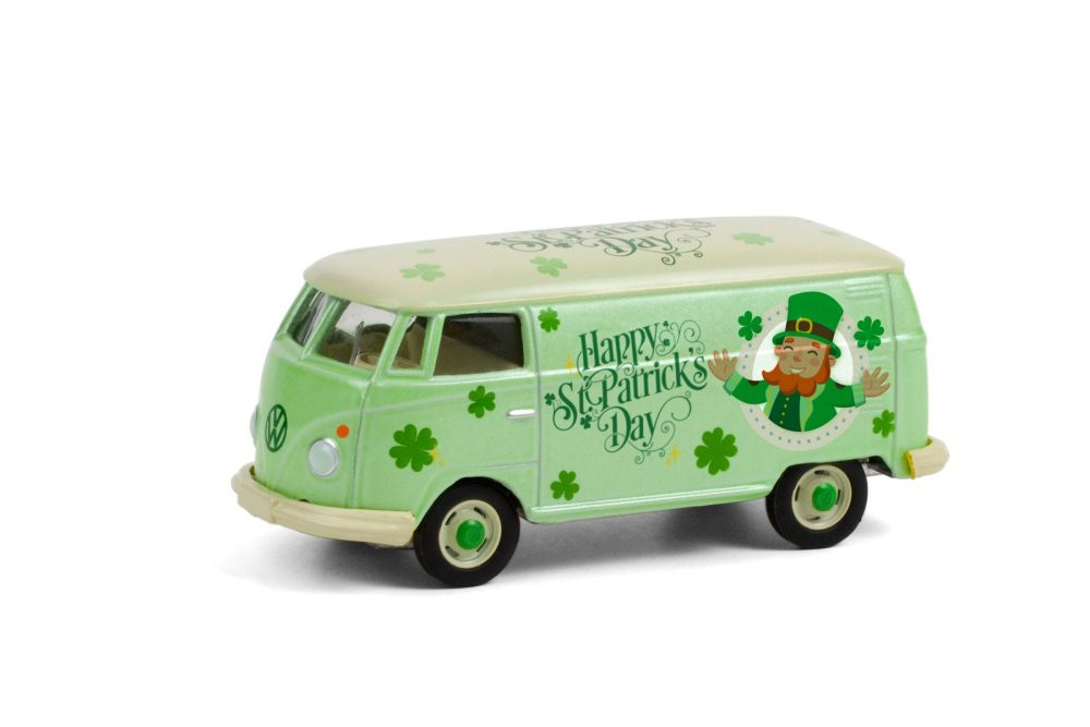 St Patrick's Day Volkswagen Type 2 Panel Van, Light Green - Greenlight 30252, 1/64 Diecast Car