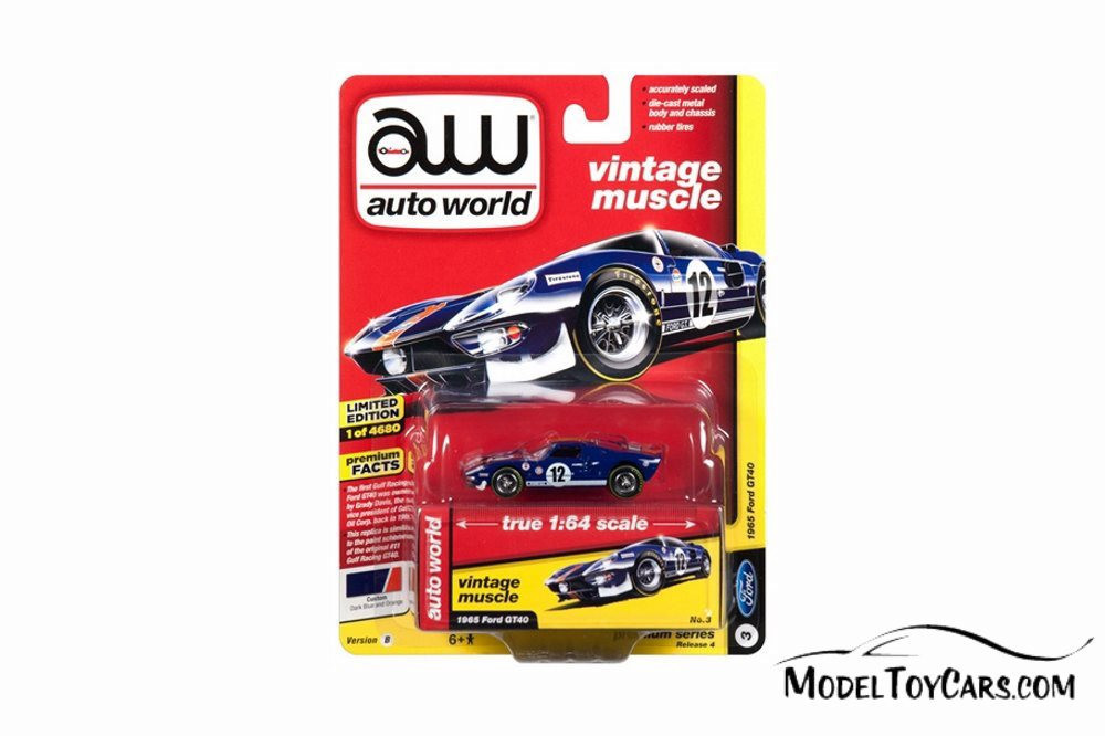 1965 Ford GT40, Dark Blue with Orange - Auto World AW64192/48B - 1