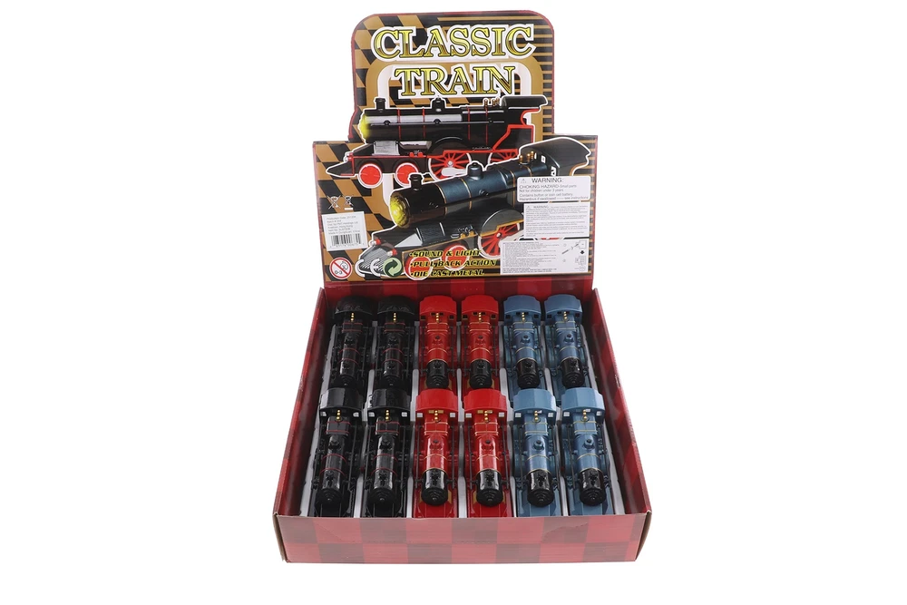  Classic Trains with Sound and Light Diecast Train Set - Box of 12  Diecast Toy Trains, Assd Colors