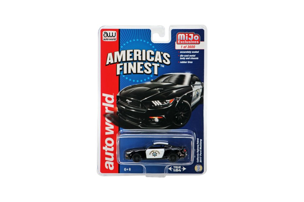 California Highway Patrol 2017 Ford Mustang GT, Black & White - Auto World CP7475, 1/64 Diecast Car