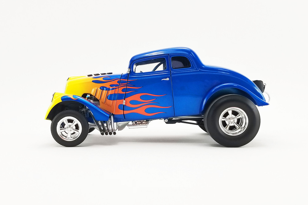 Flamed 1933 Gasser, Blue and yellow - Acme A1800918 - 1/18 scale