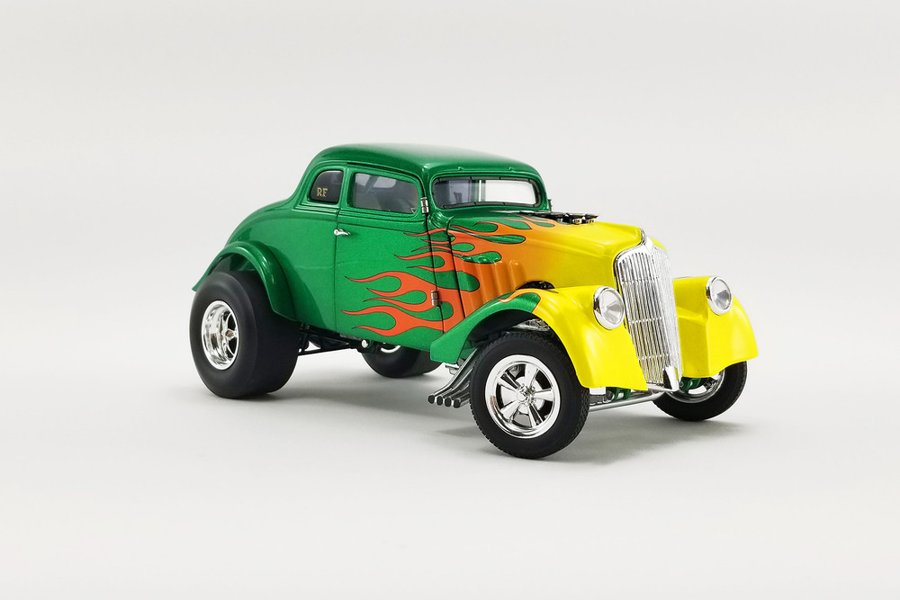 Rat Fink 1933 Willys Gasser, Green and Yellow - Acme A1800917 - 1/18 scale Diecast Model Toy Car