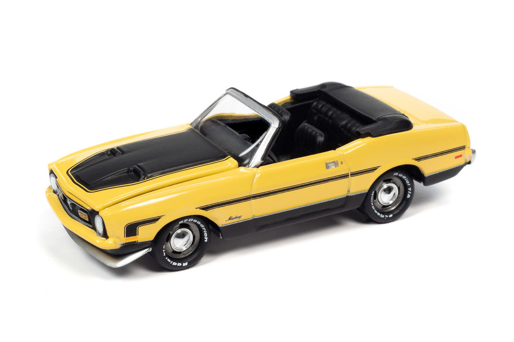 1972 Ford Mustang Convertible, Medium Bright Yellow - Johnny Lightning JLCG024/48A - 1/64 scale Diecast Model Toy Car
