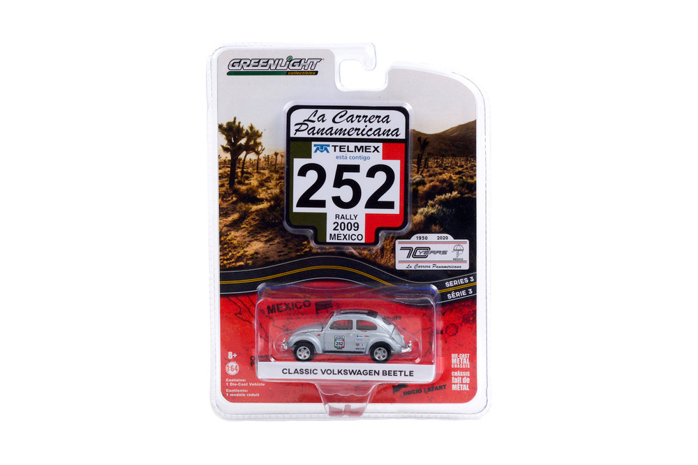 Classic Volkswagen Beetle #252 (Rally Mexico 2009), Silver - Greenlight 13280/48 - 1/64 Diecast Car