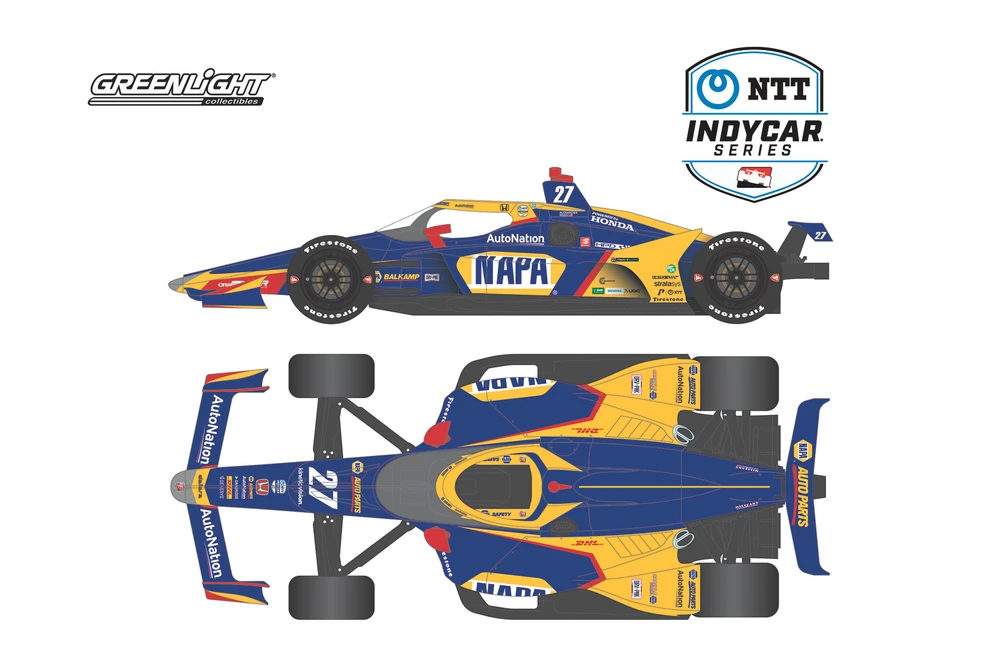 Napa Auto Parts 2021 Dallara IndyCar, #27 Alexander Rossi - Greenlight 11507/48 - 1/64 Diecast Car