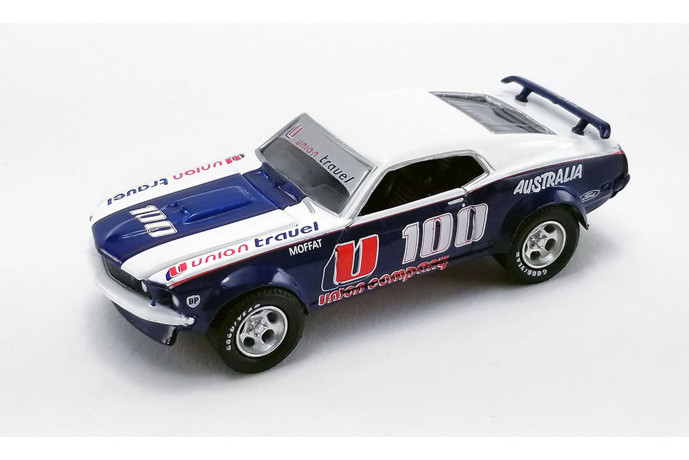 1969 Ford Mustang Trans Am #U100 and Allan Moffat Racing U100 Ford F-350 Ramp Truck, Blue and White - Greenlight 51342 - 1/64 scale Diecast Model Toy Car