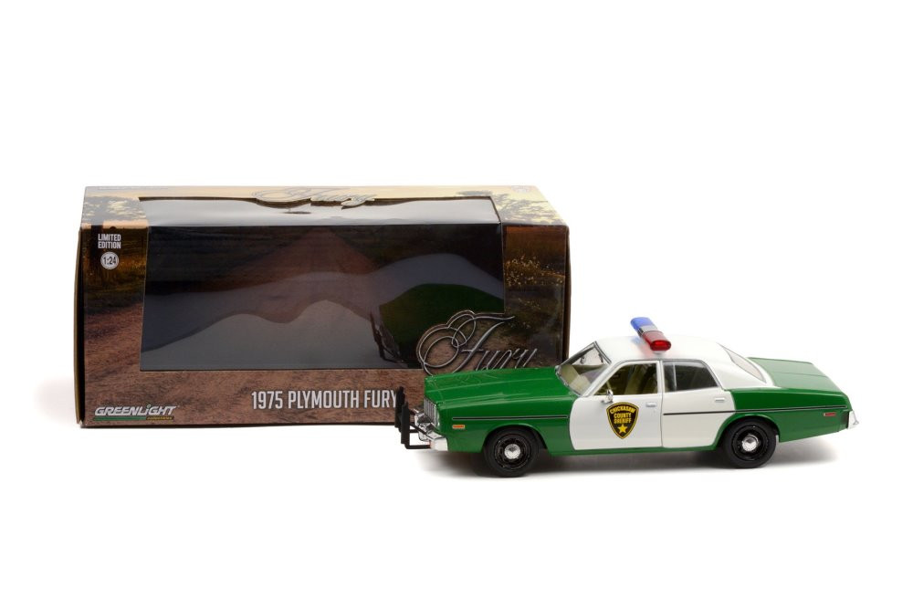 1975 Plymouth Fury Chickasaw County Sheriff, Green and White - Greenlight 84096 - 1/24 Diecast Car